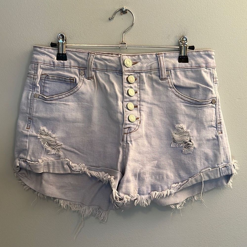 Refuge Women's Light Wash High Rise Distressed Denim Shorts